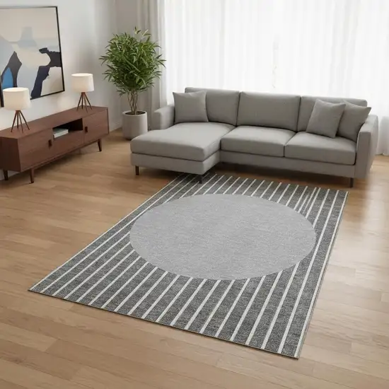 Gray Ivory And Silver Striped Washable Area Rug With UV Protection Photo 2
