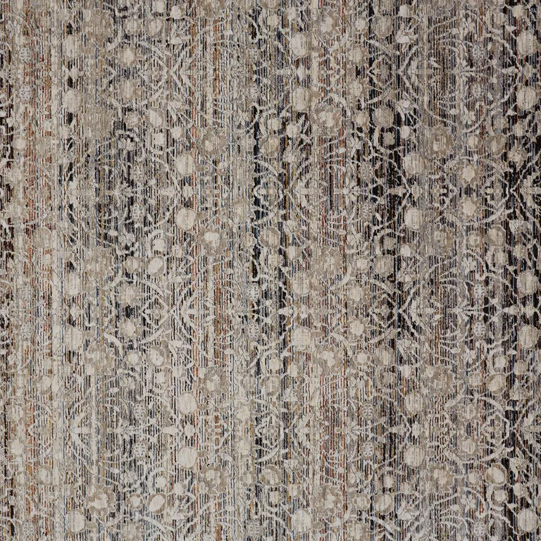 Gray Ivory And Tan Abstract Distressed Area Rug With Fringe Photo 5