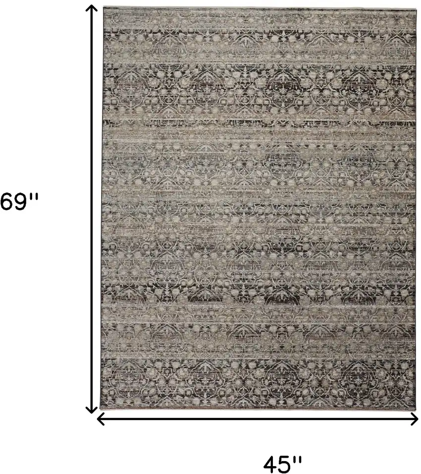 Gray Ivory And Tan Abstract Distressed Area Rug With Fringe Photo 10