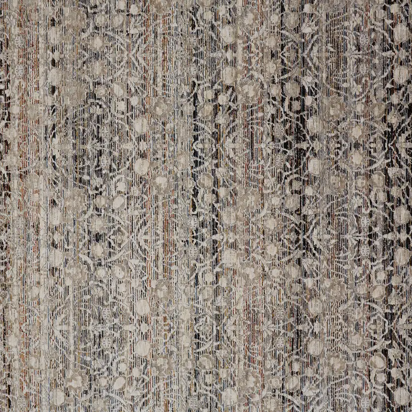 Gray Ivory And Tan Abstract Distressed Area Rug With Fringe Photo 6