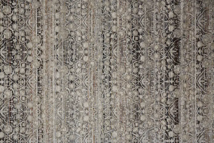 Gray Ivory And Tan Abstract Distressed Area Rug With Fringe Photo 9