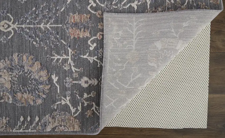 Gray Ivory And Tan Floral Power Loom Area Rug Photo 4