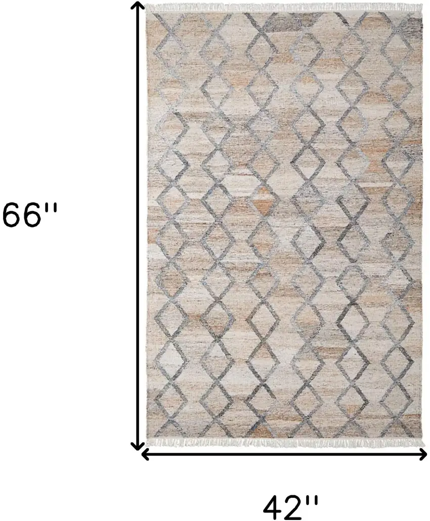 Gray Ivory And Tan Geometric Hand Woven Stain Resistant Area Rug With Fringe Photo 7
