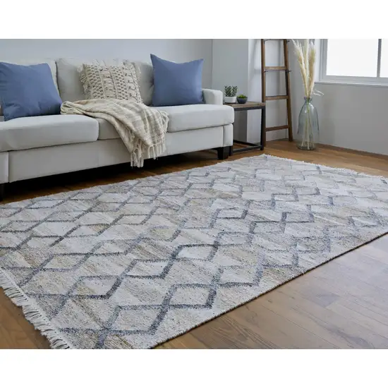 4' X 6' Gray Ivory And Tan Geometric Hand Woven Stain Resistant Area Rug With Fringe Photo 4