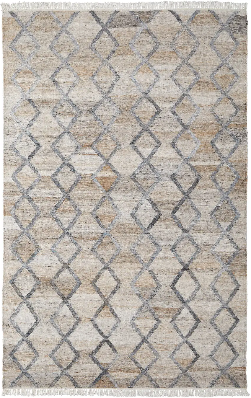 4' X 6' Gray Ivory And Tan Geometric Hand Woven Stain Resistant Area Rug With Fringe Photo 9
