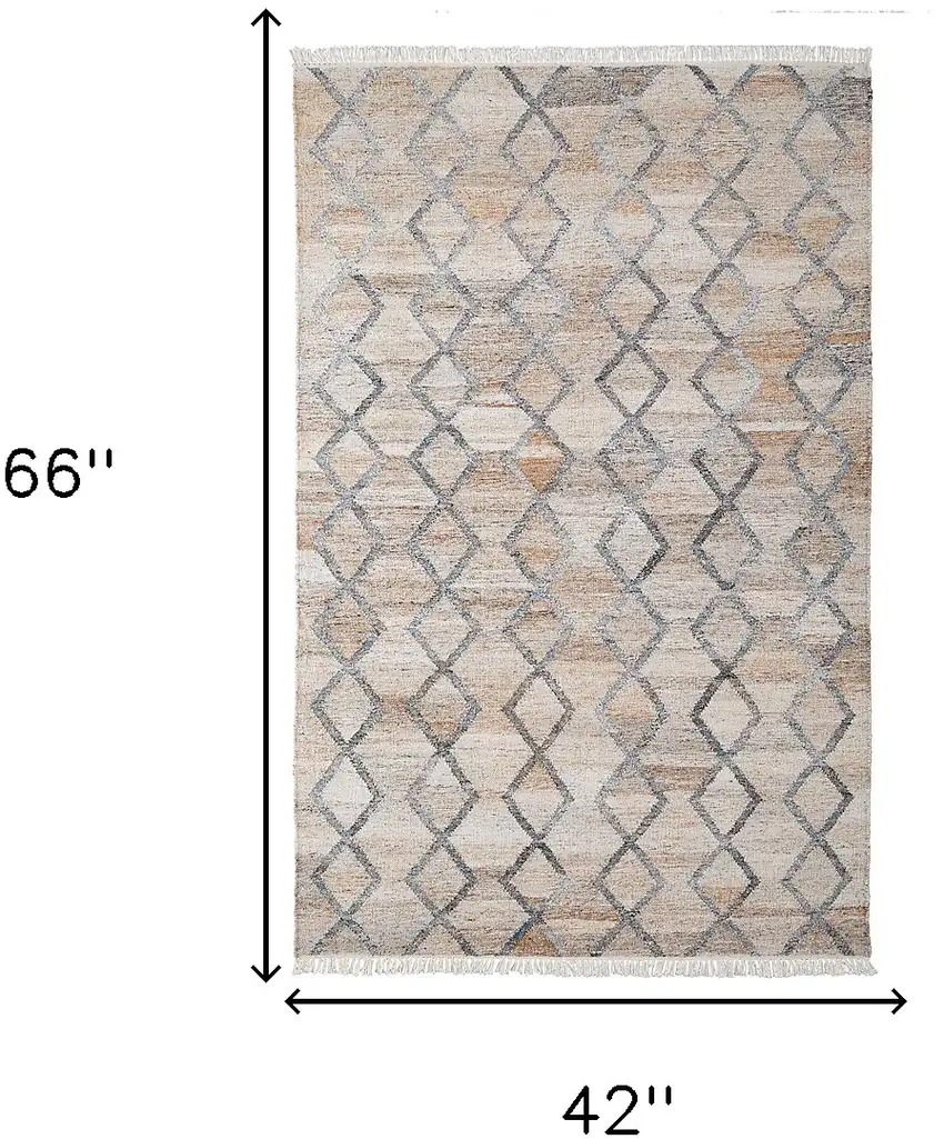 Gray Ivory And Tan Geometric Hand Woven Stain Resistant Area Rug With Fringe Photo 7