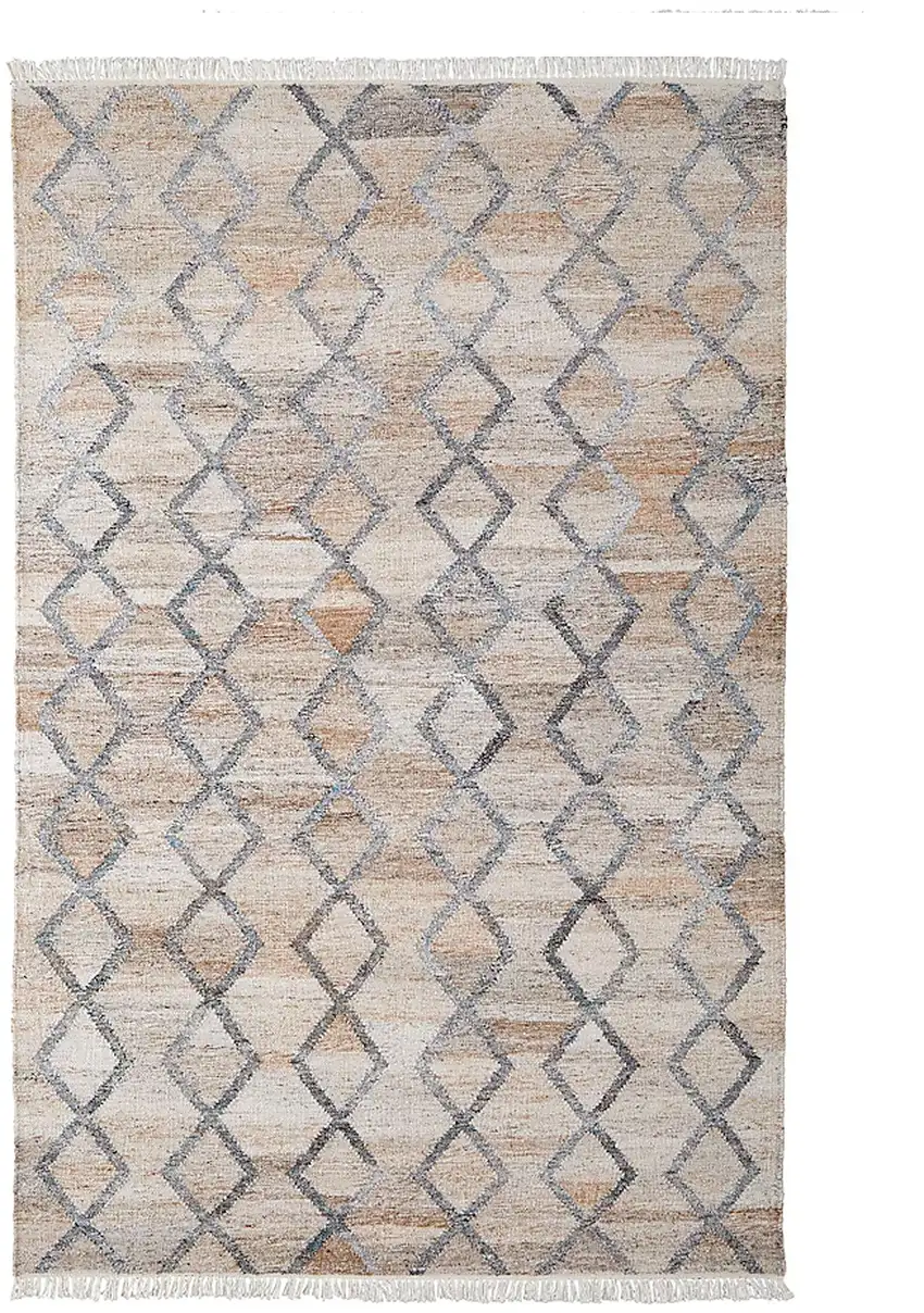 Gray Ivory And Tan Geometric Hand Woven Stain Resistant Area Rug With Fringe Photo 1