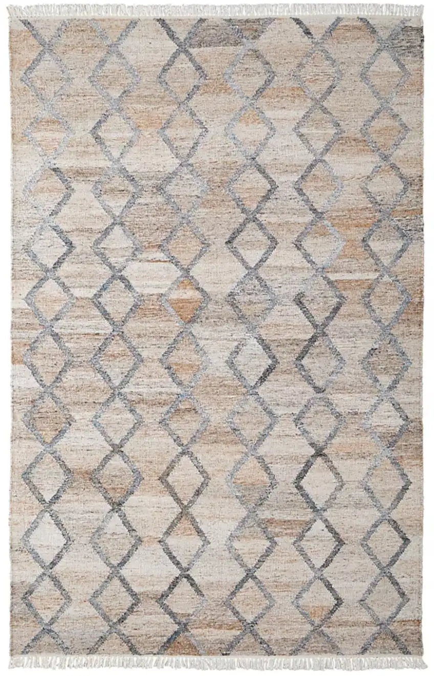 Gray Ivory And Tan Geometric Hand Woven Stain Resistant Area Rug With Fringe Photo 1