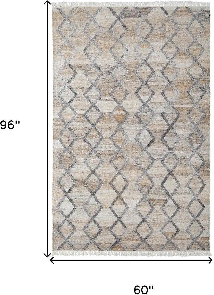 Gray Ivory And Tan Geometric Hand Woven Stain Resistant Area Rug With Fringe Photo 9