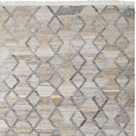 Gray and Ivory Geometric Hand Woven Area Rug With Fringe Photo 3