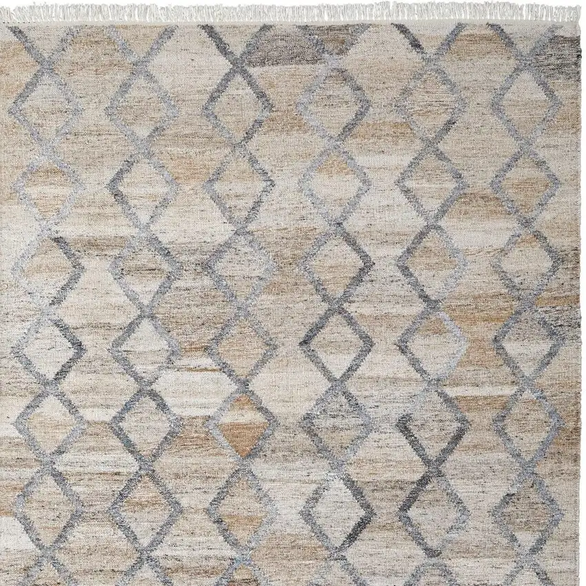 Gray and Ivory Geometric Hand Woven Area Rug With Fringe Photo 3