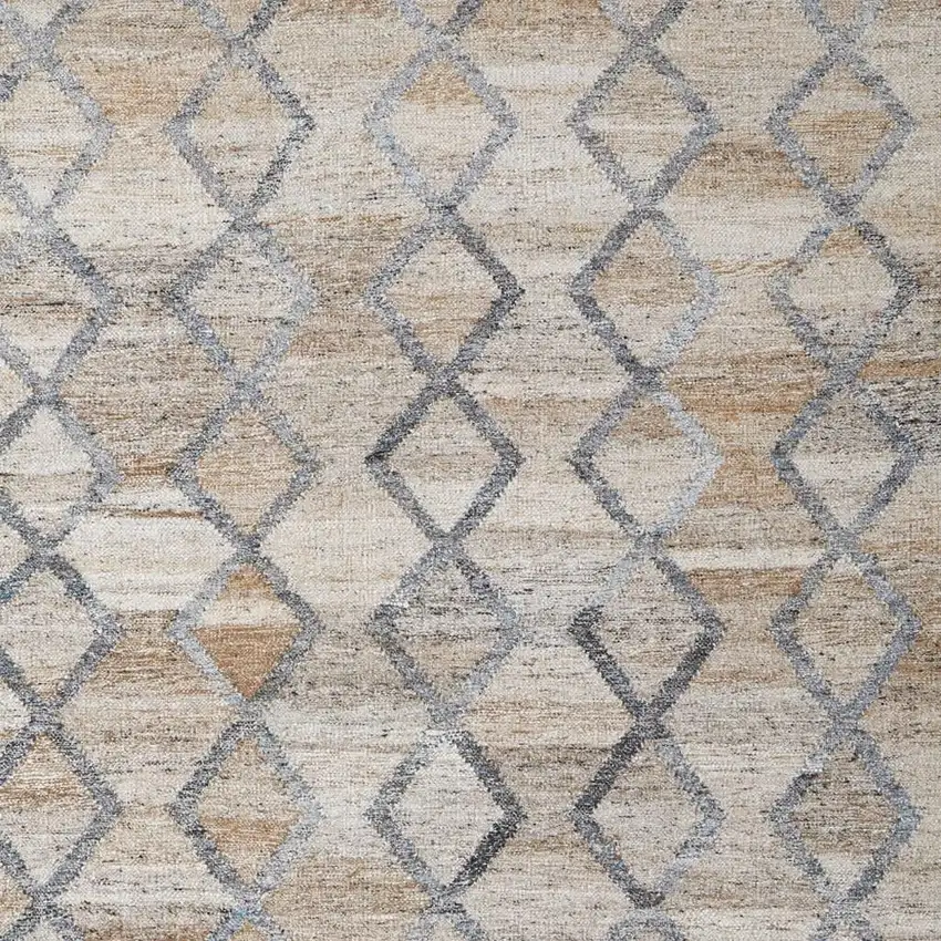 Gray and Ivory Geometric Hand Woven Area Rug With Fringe Photo 2