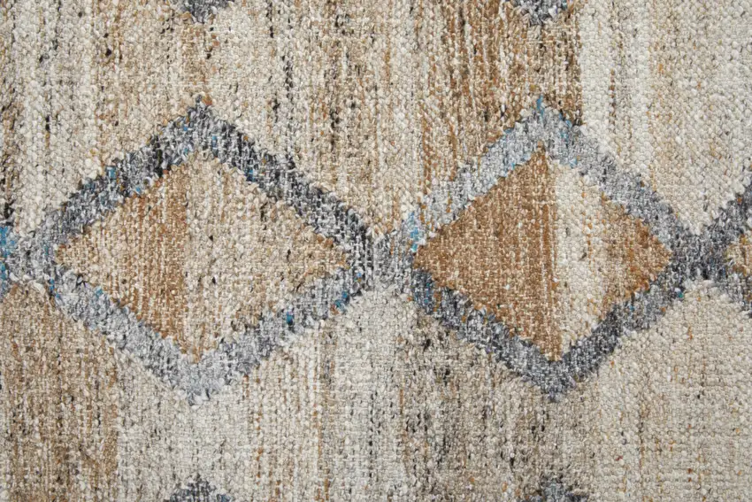 Gray Ivory And Tan Geometric Hand Woven Stain Resistant Area Rug With Fringe Photo 8