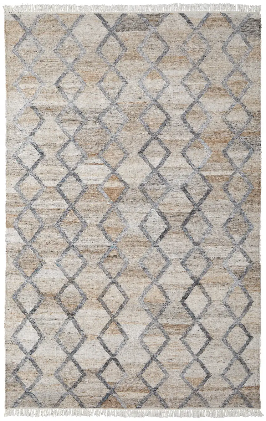 Gray Ivory And Tan Geometric Hand Woven Stain Resistant Area Rug With Fringe Photo 1