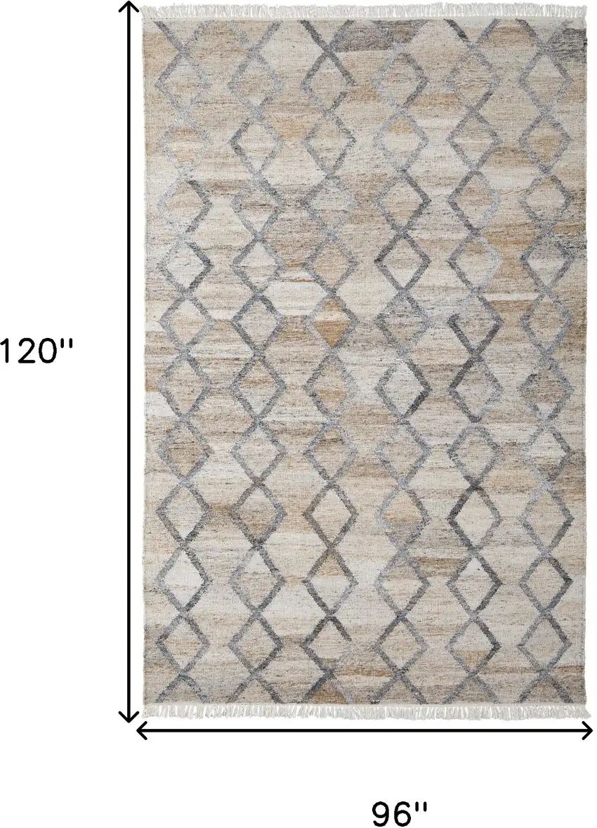 Gray Ivory And Tan Geometric Hand Woven Stain Resistant Area Rug With Fringe Photo 9