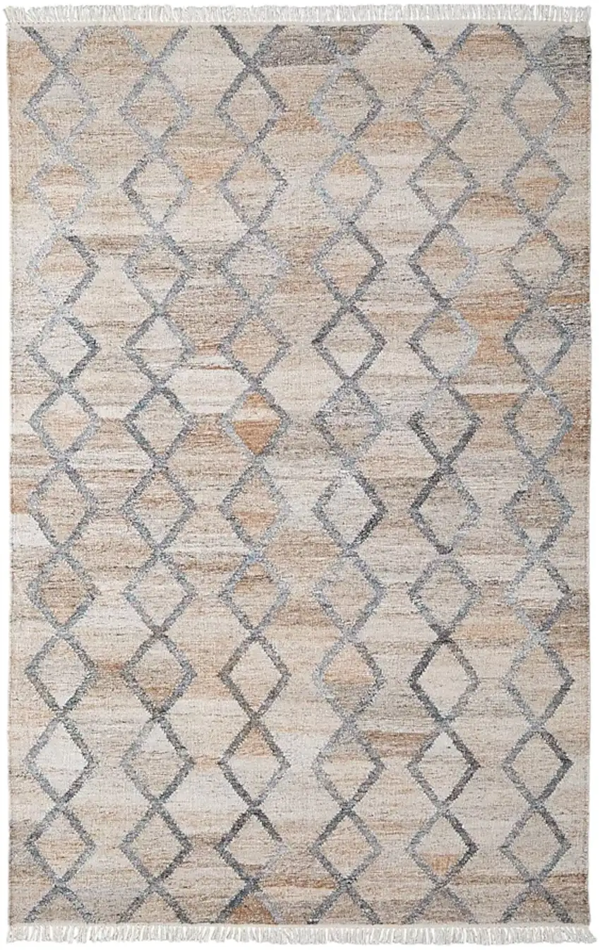 Gray Ivory And Tan Geometric Hand Woven Stain Resistant Area Rug With Fringe Photo 1