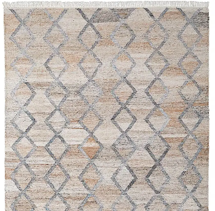 Gray Ivory And Tan Geometric Hand Woven Stain Resistant Area Rug With Fringe Photo 4