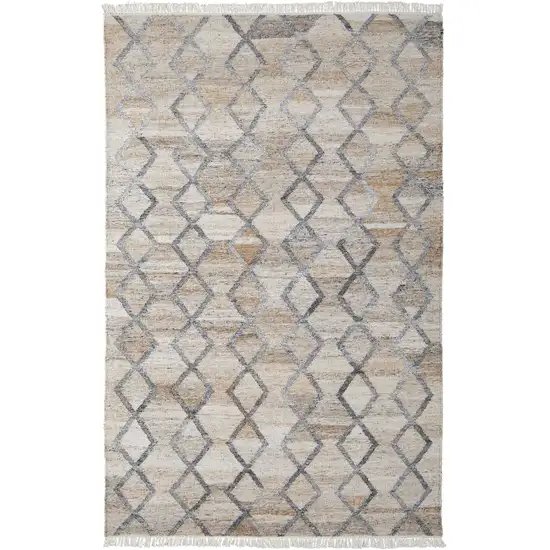 Gray Ivory And Tan Geometric Hand Woven Stain Resistant Area Rug With Fringe Photo 9