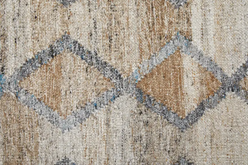Gray Ivory And Tan Geometric Hand Woven Stain Resistant Area Rug With Fringe Photo 8