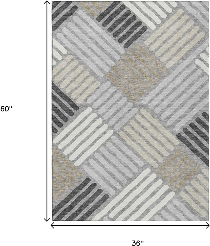 Gray Ivory And Tan Geometric Washable Indoor Outdoor Area Rug Photo 3