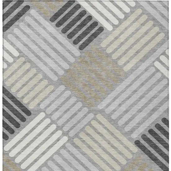 Gray Ivory And Tan Geometric Washable Indoor Outdoor Area Rug Photo 6