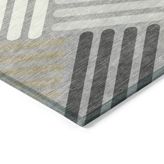Gray Ivory And Tan Geometric Washable Indoor Outdoor Area Rug Photo 5