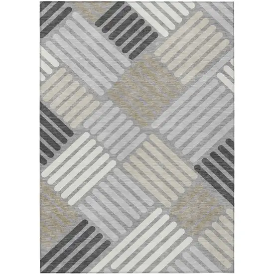 Gray Ivory And Tan Geometric Washable Indoor Outdoor Area Rug Photo 2