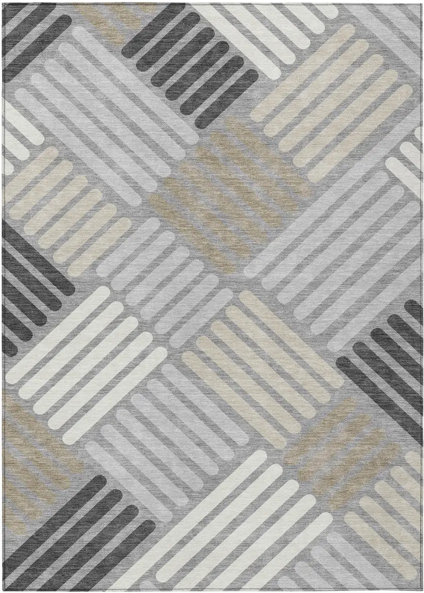 Gray Ivory And Tan Geometric Washable Indoor Outdoor Area Rug Photo 2