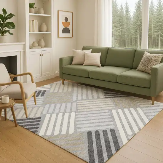 Gray Ivory And Tan Geometric Washable Indoor Outdoor Area Rug Photo 8