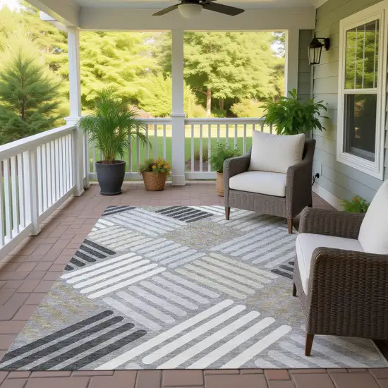 Gray Ivory And Tan Geometric Washable Indoor Outdoor Area Rug Photo 9