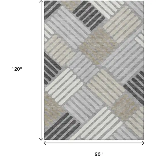 Gray Ivory And Tan Geometric Washable Indoor Outdoor Area Rug Photo 3