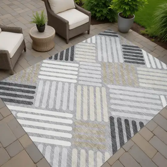 Gray Ivory And Tan Geometric Washable Indoor Outdoor Area Rug Photo 7