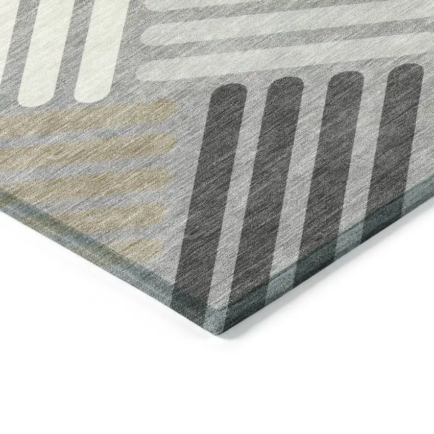 Gray Ivory And Tan Geometric Washable Indoor Outdoor Area Rug Photo 6