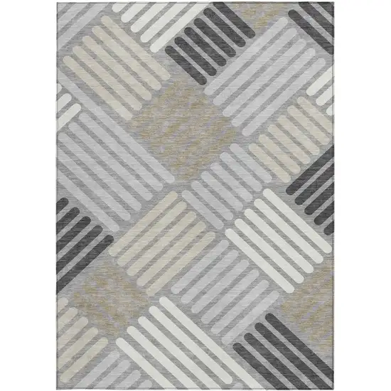Gray Ivory And Tan Geometric Washable Indoor Outdoor Area Rug Photo 4