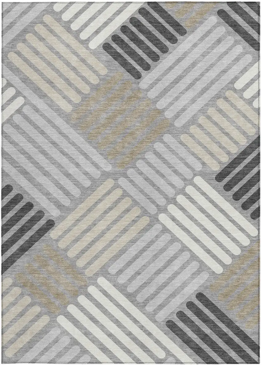 Gray Ivory And Tan Geometric Washable Indoor Outdoor Area Rug Photo 4