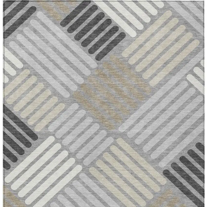 Gray Ivory And Tan Geometric Washable Indoor Outdoor Area Rug Photo 6