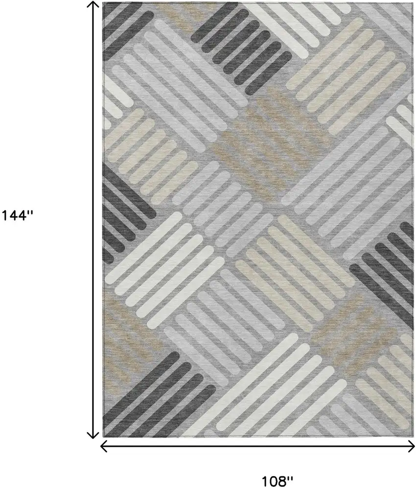 Gray Ivory And Tan Geometric Washable Indoor Outdoor Area Rug Photo 3