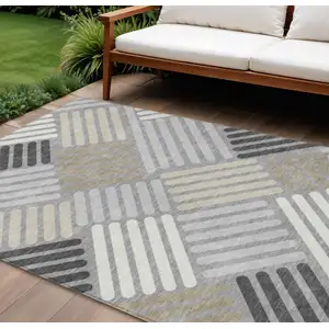 Photo of Gray Ivory And Tan Geometric Washable Indoor Outdoor Area Rug