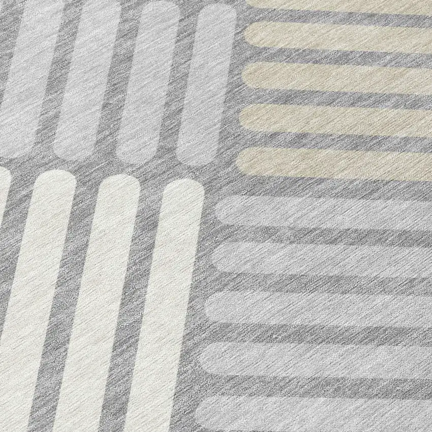 Gray Ivory And Tan Geometric Washable Indoor Outdoor Area Rug Photo 7