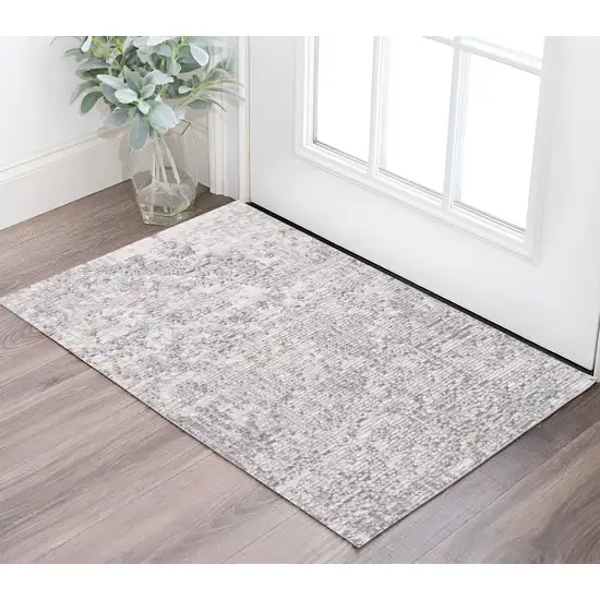 Gray Ivory And Taupe Abstract Distressed Area Rug With Fringe Photo 2