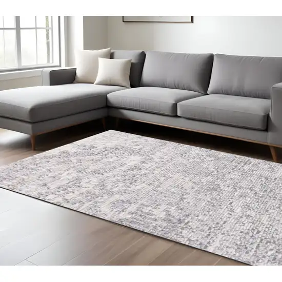 Gray Ivory And Taupe Abstract Distressed Area Rug With Fringe Photo 2