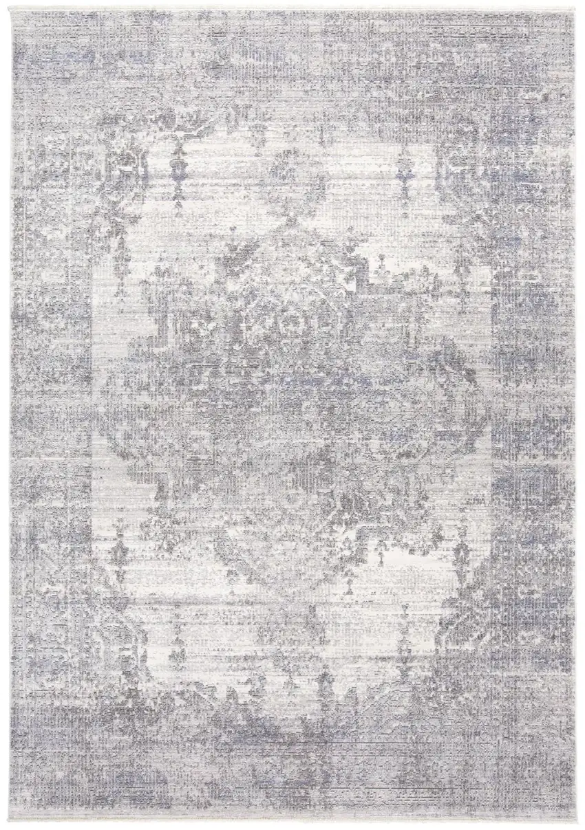 Gray Ivory And Taupe Abstract Distressed Area Rug With Fringe Photo 1