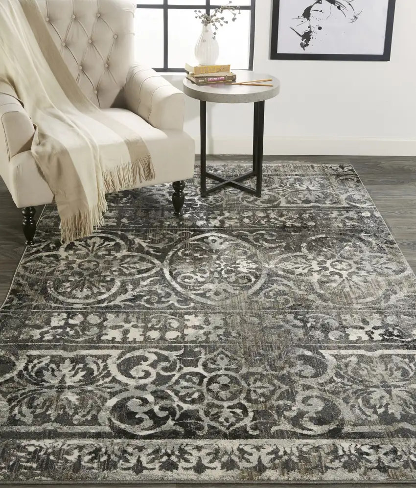 Gray Ivory And Taupe Abstract Stain Resistant Area Rug Photo 7