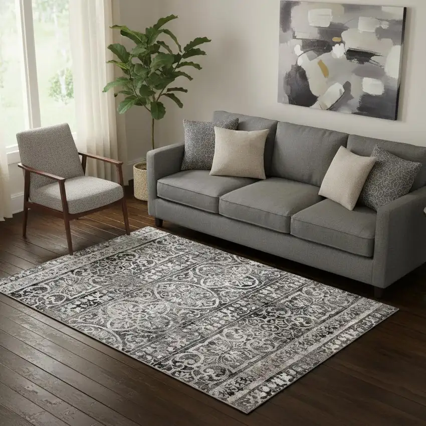 Gray Ivory And Taupe Abstract Stain Resistant Area Rug Photo 1
