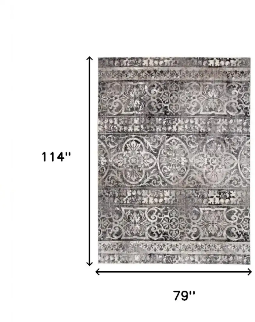 Gray and Ivory Oriental Distressed Area Rug Photo 3