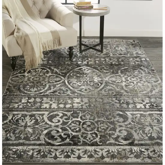 Gray and Ivory Oriental Distressed Area Rug Photo 8