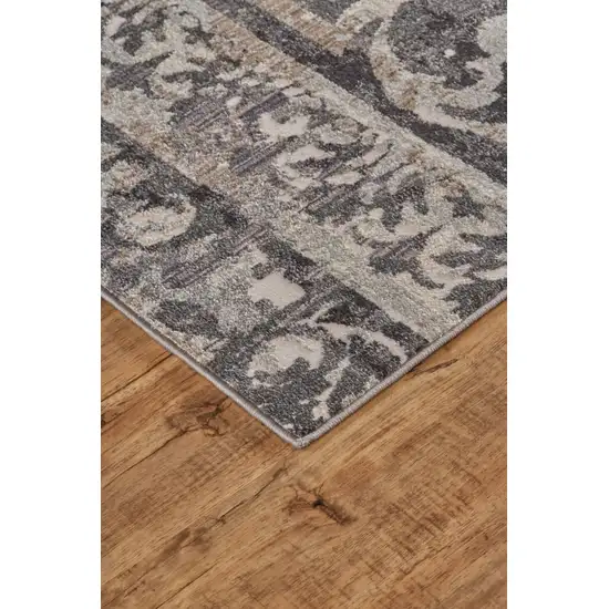 Gray and Ivory Oriental Distressed Area Rug Photo 9