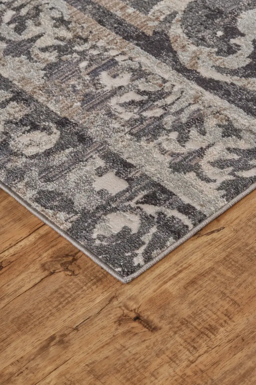 Gray and Ivory Oriental Distressed Area Rug Photo 9