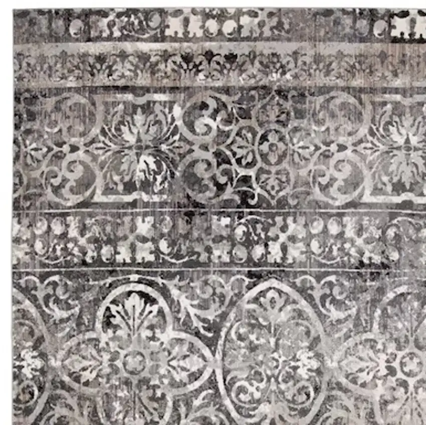 Gray and Ivory Oriental Distressed Area Rug Photo 5