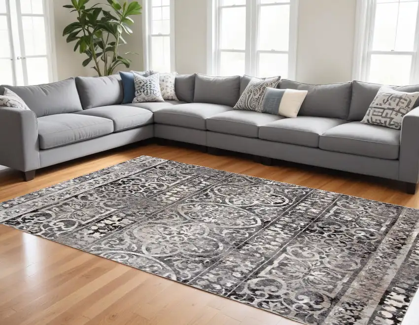 Gray Ivory And Taupe Abstract Stain Resistant Area Rug Photo 1